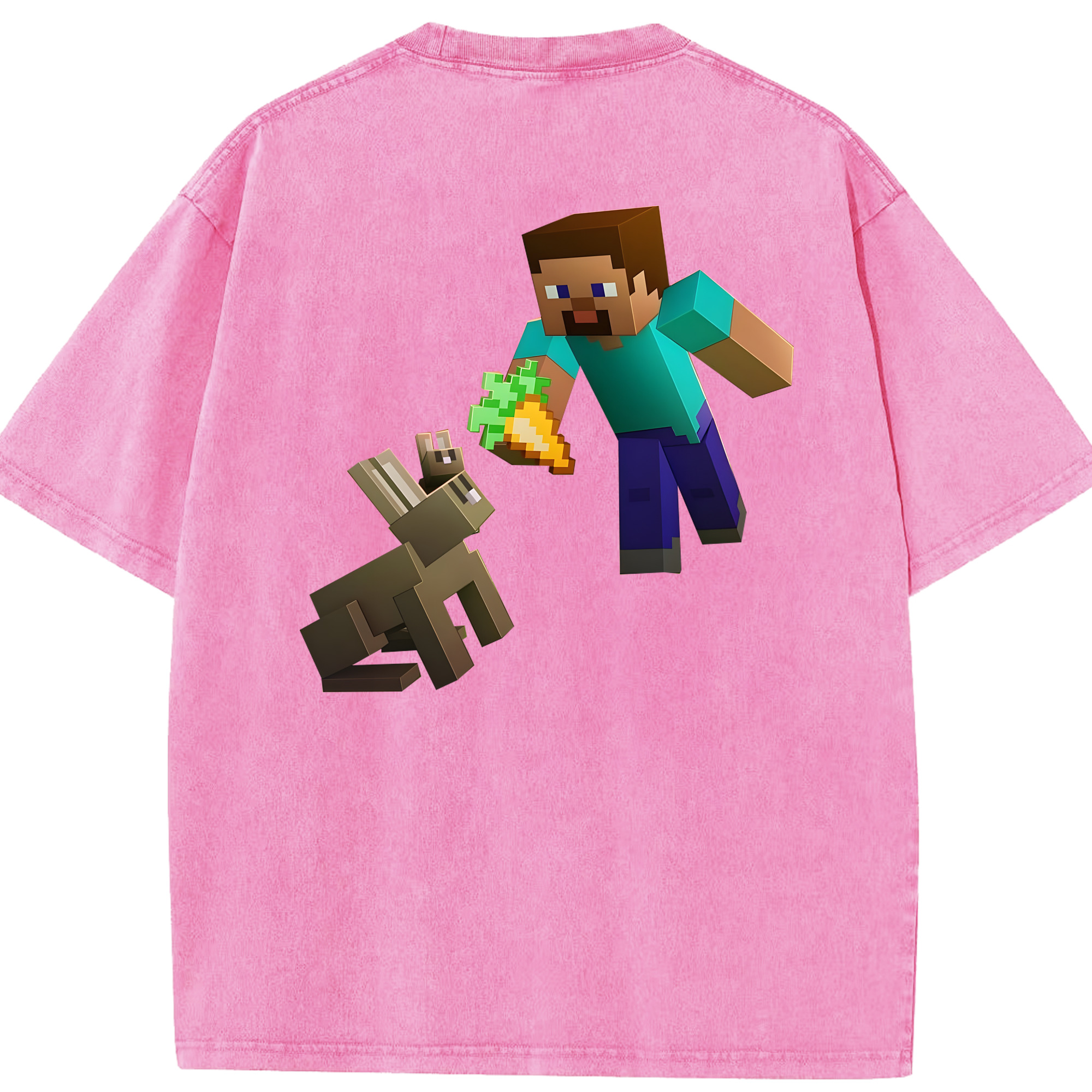 （画像用） マインクラフト ブロックの世界 Minecraft MC Block world 綿100% ヴィンテージ風 半袖Tシャツ（背面プリント）